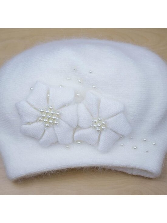 Women\'s Winter Knit Beret Hat Rabbit Hair French Warm Casual Beanie Hat White main image 5